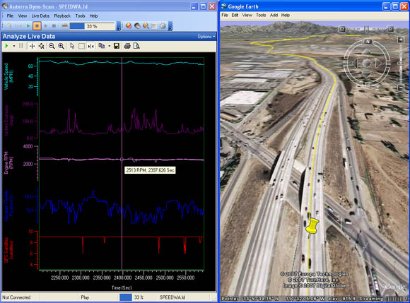 Google Earth vehicle OBD II scan tool datalogger playback.